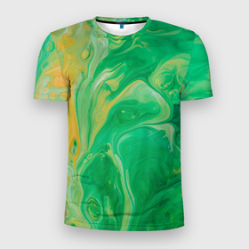 Мужская футболка 3D Slim с принтом Зелено оранжевая абстракция , 100% полиэстер с улучшенными характеристиками | приталенный силуэт, круглая горловина, широкие плечи, сужается к линии бедра | абстрактное | абстракционизм | абстракция | акварель | жидкость | зеленый | искусство | круг | оранжевый | пятно | текстура | узор | цвет
