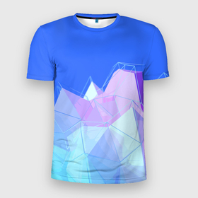 Мужская футболка 3D Slim с принтом Pink ice   Abstractiom   Geometry , 100% полиэстер с улучшенными характеристиками | приталенный силуэт, круглая горловина, широкие плечи, сужается к линии бедра | abstraction | geometry | ice | sky | абстракция | геометрия | лёд | небо