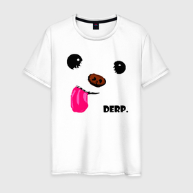 Мужская футболка хлопок с принтом Derp Dog в Новосибирске, 100% хлопок | прямой крой, круглый вырез горловины, длина до линии бедер, слегка спущенное плечо. | derp dog | meme | голова | дерп дог | дерпдог | интернет мем | интернет прикол | мем | мемасик | мемы | прикол | собака | шутка