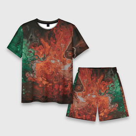 Мужской костюм с шортами 3D с принтом Размытые краски (цветная абстракция) ,  |  | abstract | colors | green | red | абстрактная | абстрактные | абстракция | зеленый | краски | красный | цвета