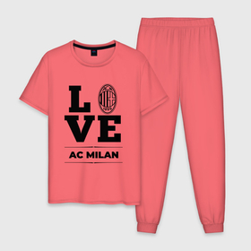 Мужская пижама хлопок с принтом AC Milan Love Классика в Петрозаводске, 100% хлопок | брюки и футболка прямого кроя, без карманов, на брюках мягкая резинка на поясе и по низу штанин
 | ac milan | club | football | logo | love | milan | клуб | лого | милан | мяч | символ | спорт | футбол | футболист | футболисты | футбольный