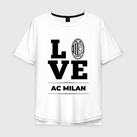 Мужская футболка хлопок Oversize с принтом AC Milan Love Классика , 100% хлопок | свободный крой, круглый ворот, “спинка” длиннее передней части | Тематика изображения на принте: ac milan | club | football | logo | love | milan | клуб | лого | милан | мяч | символ | спорт | футбол | футболист | футболисты | футбольный