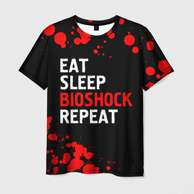 Мужская футболка 3D с принтом Eat Sleep BioShock Repeat | Краска в Санкт-Петербурге, 100% полиэфир | прямой крой, круглый вырез горловины, длина до линии бедер | bioshock | eat sleep bioshock repeat | logo | paint | биошок | брызги | игра | игры | краска | лого | логотип | символ