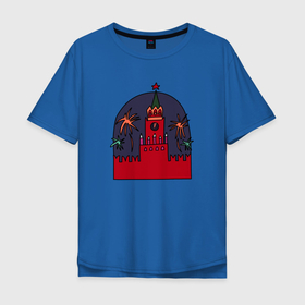 Мужская футболка хлопок Oversize с принтом Москва. Кремль. Салют. в Курске, 100% хлопок | свободный крой, круглый ворот, “спинка” длиннее передней части | кремль | москва | новый год | праздник | рисунок | россия | салют | столица | туристический