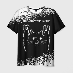 Мужская футболка 3D с принтом Rage Against The Machine   Rock Cat в Тюмени, 100% полиэфир | прямой крой, круглый вырез горловины, длина до линии бедер | Тематика изображения на принте: against | band | machine | metal | rage | rage against the machine | rock | the | группа | кот | краска | машин | рок | рок кот | рэйдж | спрей