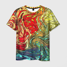 Мужская футболка 3D с принтом Хаотичные линии (Abstract pattern) в Санкт-Петербурге, 100% полиэфир | прямой крой, круглый вырез горловины, длина до линии бедер | Тематика изображения на принте: line | urban | абстрактный | абстракция | краски | линии | разноцветная | разноцветный | узор | цвета | цветная