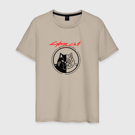 Мужская футболка хлопок с принтом Киберкот Cyberpunk 2077 в Екатеринбурге, 100% хлопок | прямой крой, круглый вырез горловины, длина до линии бедер, слегка спущенное плечо. | cubercat | cyberpunk 2077 | киберкот | киберпанк