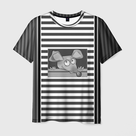 Мужская футболка 3D с принтом Веселая  крыса в Курске, 100% полиэфир | прямой крой, круглый вырез горловины, длина до линии бедер | крыса | молодежный | мультфильм | полосатый | смешной | черно белый