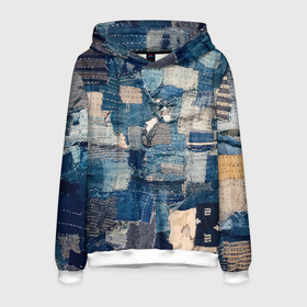 Мужская толстовка 3D с принтом Patchwork   Jeans   Осень   Зима 2023 в Новосибирске, 100% полиэстер | двухслойный капюшон со шнурком для регулировки, мягкие манжеты на рукавах и по низу толстовки, спереди карман-кенгуру с мягким внутренним слоем. | abstraction | cloth | fashion | jeans | patchwork | абстракция | джинса | мода | пэчворк | ткань
