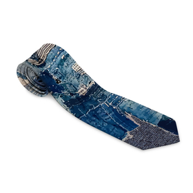 Галстук 3D с принтом Patchwork   Jeans   Осень   Зима 2023 в Кировске, 100% полиэстер | Длина 148 см; Плотность 150-180 г/м2 | abstraction | cloth | fashion | jeans | patchwork | абстракция | джинса | мода | пэчворк | ткань