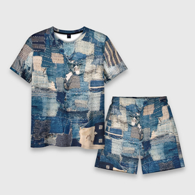 Мужской костюм с шортами 3D с принтом Patchwork  Jeans  Осень  Зима 2023 в Тюмени,  |  | abstraction | cloth | fashion | jeans | patchwork | абстракция | джинса | мода | пэчворк | ткань