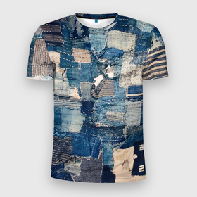 Мужская футболка 3D Slim с принтом Patchwork   Jeans   Осень   Зима 2023 в Петрозаводске, 100% полиэстер с улучшенными характеристиками | приталенный силуэт, круглая горловина, широкие плечи, сужается к линии бедра | abstraction | cloth | fashion | jeans | patchwork | абстракция | джинса | мода | пэчворк | ткань