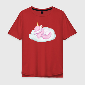 Мужская футболка хлопок Oversize с принтом Милый Единорог Спит На Облаке в Новосибирске, 100% хлопок | свободный крой, круглый ворот, “спинка” длиннее передней части | animals | beast | cute | unicorn | единорог | животные | звери | милый