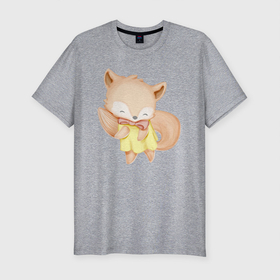 Мужская футболка хлопок Slim с принтом Милый Лисёнок В Платье Танцует в Новосибирске, 92% хлопок, 8% лайкра | приталенный силуэт, круглый вырез ворота, длина до линии бедра, короткий рукав | animals | beast | cute | fox | животные | звери | лиса | лисёнок | милый