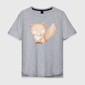 Мужская футболка хлопок Oversize с принтом Милый Лисёнок Сидит в Новосибирске, 100% хлопок | свободный крой, круглый ворот, “спинка” длиннее передней части | Тематика изображения на принте: animals | beast | cute | fox | животные | звери | лиса | лисёнок | милый