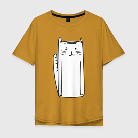 Мужская футболка хлопок Oversize с принтом Длинный белый  кот в Санкт-Петербурге, 100% хлопок | свободный крой, круглый ворот, “спинка” длиннее передней части | белая кошка | белый кот | длинная кошка | кот | котенок | котик | кошка