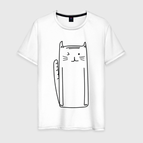Мужская футболка хлопок с принтом Длинный белый  кот в Петрозаводске, 100% хлопок | прямой крой, круглый вырез горловины, длина до линии бедер, слегка спущенное плечо. | белая кошка | белый кот | длинная кошка | кот | котенок | котик | кошка