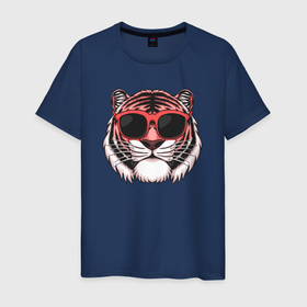 Мужская футболка хлопок с принтом Модный тигр в очках , 100% хлопок | прямой крой, круглый вырез горловины, длина до линии бедер, слегка спущенное плечо. | очки | солнце | тигр | тигр в очках | тигрица