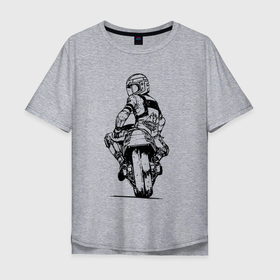 Мужская футболка хлопок Oversize с принтом Крутой мотоциклист в Кировске, 100% хлопок | свободный крой, круглый ворот, “спинка” длиннее передней части | helmet | motorcycle | motorcyclist | wheel | колесо | мотоцикл | мотоциклист | шлем