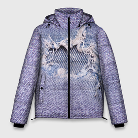 Мужская зимняя куртка 3D с принтом Hole in jeans    Rag в Новосибирске, верх — 100% полиэстер; подкладка — 100% полиэстер; утеплитель — 100% полиэстер | длина ниже бедра, свободный силуэт Оверсайз. Есть воротник-стойка, отстегивающийся капюшон и ветрозащитная планка. 

Боковые карманы с листочкой на кнопках и внутренний карман на молнии. | Тематика изображения на принте: cloth | fashion | jeans | rag | джинса | мода | рваньё | ткань