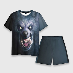 Мужской костюм с шортами 3D с принтом Оборотень  Волк в Петрозаводске,  |  | handeyework | horror | wolf | апокалипсис | арт | беги | волк | зверь | злой | зомби | зубы | клыки | оборотень | оскал | пес | серый волк | собака | страшный | страшный зверь | хоррор