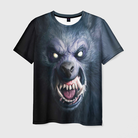 Мужская футболка 3D с принтом Оборотень   Волк в Кировске, 100% полиэфир | прямой крой, круглый вырез горловины, длина до линии бедер | handeyework | horror | wolf | апокалипсис | арт | беги | волк | зверь | злой | зомби | зубы | клыки | оборотень | оскал | пес | серый волк | собака | страшный | страшный зверь | хоррор
