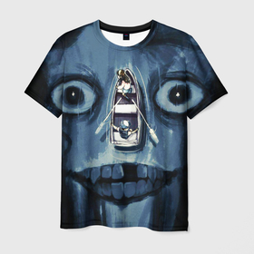 Мужская футболка 3D с принтом Арт   хоррор в Екатеринбурге, 100% полиэфир | прямой крой, круглый вырез горловины, длина до линии бедер | Тематика изображения на принте: handeyework | аниме | арт | бойтесь | боюсь | водяной | глаза | кикимора | лицо | лодка | мумия | плавание | пучиглазый | рисунок | синий | страшное | темно миний | хоррор
