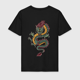 Мужская футболка хлопок с принтом Зелёный китайский дракон Lun в Новосибирске, 100% хлопок | прямой крой, круглый вырез горловины, длина до линии бедер, слегка спущенное плечо. | china | chineese | dragon | dragons | snake dragon | большой дракон | в виде змеи | длинный дракон | дракон змей | дракон на спине | змеиный дракон | змей лун | китайская мифология | лун | лун сюй | огромный дракон
