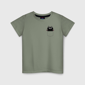 Детская футболка хлопок с принтом Дружок в кармашке в Курске, 100% хлопок | круглый вырез горловины, полуприлегающий силуэт, длина до линии бедер | Тематика изображения на принте: глаза | друг | карман | кот | кошка | лапы | радость