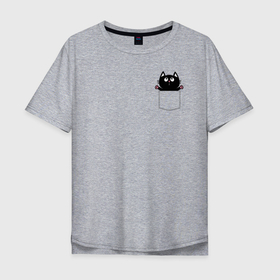 Мужская футболка хлопок Oversize с принтом Дружок в кармашке в Белгороде, 100% хлопок | свободный крой, круглый ворот, “спинка” длиннее передней части | глаза | друг | карман | кот | кошка | лапы | радость