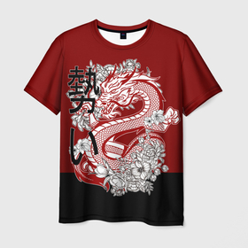 Мужская футболка 3D с принтом Китайский Дракон   Символ Добра в Петрозаводске, 100% полиэфир | прямой крой, круглый вырез горловины, длина до линии бедер | china | dragon | fulong dragon | дракон | дрокон | иероглиф | иероглифы | китай | китайский дракон | китайский иероглиф | лонг | лунг | мифология | символ добра | символ китая | стихия воды | усатый дракон