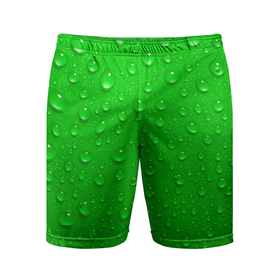 Мужские шорты спортивные с принтом зеленый фон с росой в Екатеринбурге,  |  | Тематика изображения на принте: background | dew | drop | drops | green | greenery | plain | зеленый | зелень | капли | капля | однотон | природа | роса | фон
