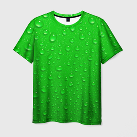 Мужская футболка 3D с принтом зеленый фон с росой в Кировске, 100% полиэфир | прямой крой, круглый вырез горловины, длина до линии бедер | background | dew | drop | drops | green | greenery | plain | зеленый | зелень | капли | капля | однотон | природа | роса | фон