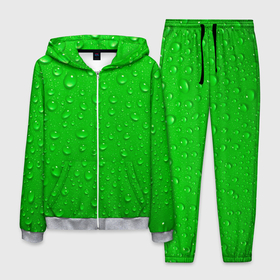 Мужской костюм 3D с принтом зеленый фон с росой в Белгороде, 100% полиэстер | Манжеты и пояс оформлены тканевой резинкой, двухслойный капюшон со шнурком для регулировки, карманы спереди | Тематика изображения на принте: background | dew | drop | drops | green | greenery | plain | зеленый | зелень | капли | капля | однотон | природа | роса | фон