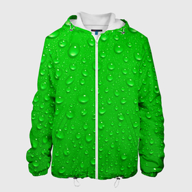 Мужская куртка 3D с принтом зеленый фон с росой в Тюмени, ткань верха — 100% полиэстер, подклад — флис | прямой крой, подол и капюшон оформлены резинкой с фиксаторами, два кармана без застежек по бокам, один большой потайной карман на груди. Карман на груди застегивается на липучку | background | dew | drop | drops | green | greenery | plain | зеленый | зелень | капли | капля | однотон | природа | роса | фон
