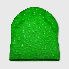 Шапка 3D с принтом зеленый фон с росой в Екатеринбурге, 100% полиэстер | универсальный размер, печать по всей поверхности изделия | Тематика изображения на принте: background | dew | drop | drops | green | greenery | plain | зеленый | зелень | капли | капля | однотон | природа | роса | фон