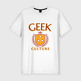 Мужская футболка хлопок Slim с принтом Гик культура в Белгороде, 92% хлопок, 8% лайкра | приталенный силуэт, круглый вырез ворота, длина до линии бедра, короткий рукав | geek | geek culture | гик | гик культура | компьютерная культура | лого гик | надпись гик | социальные сети | фанат