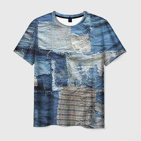 Мужская футболка 3D с принтом Пэчворк   Рваная ткань   Hype в Кировске, 100% полиэфир | прямой крой, круглый вырез горловины, длина до линии бедер | cloth | fashion | hype | patchwork | rag | trend | мода | пэчворк | рваньё | ткань | тренд | хайп