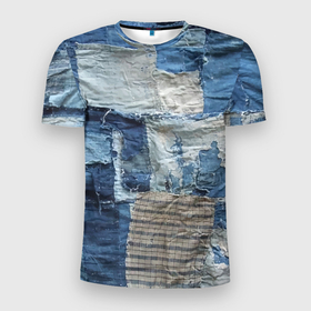 Мужская футболка 3D Slim с принтом Пэчворк   Рваная ткань   Hype в Петрозаводске, 100% полиэстер с улучшенными характеристиками | приталенный силуэт, круглая горловина, широкие плечи, сужается к линии бедра | cloth | fashion | hype | patchwork | rag | trend | мода | пэчворк | рваньё | ткань | тренд | хайп