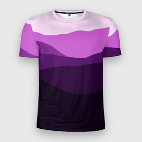 Мужская футболка 3D Slim с принтом фиолетовый градиент горы абстракция в Петрозаводске, 100% полиэстер с улучшенными характеристиками | приталенный силуэт, круглая горловина, широкие плечи, сужается к линии бедра | abstraction | background | color transition | gradient | lilac | mountains | purple | абстракция | горы | горы в моем сердце | градиент | переход цвета | сиреневый | фиолетовый | фон