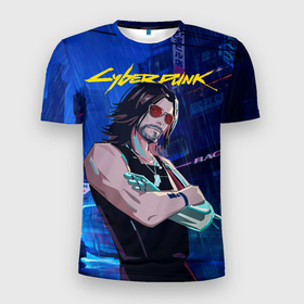 Мужская футболка 3D Slim с принтом Johnny    Cyberpunk2077 в Кировске, 100% полиэстер с улучшенными характеристиками | приталенный силуэт, круглая горловина, широкие плечи, сужается к линии бедра | 