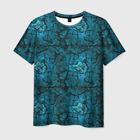 Мужская футболка 3D с принтом Бирюзовые бабочки в Екатеринбурге, 100% полиэфир | прямой крой, круглый вырез горловины, длина до линии бедер | 