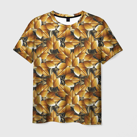 Мужская футболка 3D с принтом объемные желтые листья в Екатеринбурге, 100% полиэфир | прямой крой, круглый вырез горловины, длина до линии бедер | abstract | абстракция | геометрия | калейдоскоп | классика | линии | паттерн | текстура | узор | узоры