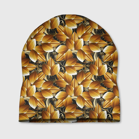 Шапка 3D с принтом объемные желтые листья в Екатеринбурге, 100% полиэстер | универсальный размер, печать по всей поверхности изделия | abstract | абстракция | геометрия | калейдоскоп | классика | линии | паттерн | текстура | узор | узоры