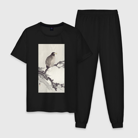 Мужская пижама хлопок с принтом White tailed Eagle on Branch в Екатеринбурге, 100% хлопок | брюки и футболка прямого кроя, без карманов, на брюках мягкая резинка на поясе и по низу штанин
 | japan | ohara koson | винтаж | искусство | картины | орел | птицы | япония | японская | японская анимация | японская эстетика | японский стиль