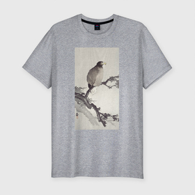 Мужская футболка хлопок Slim с принтом White tailed Eagle on Branch в Курске, 92% хлопок, 8% лайкра | приталенный силуэт, круглый вырез ворота, длина до линии бедра, короткий рукав | japan | ohara koson | винтаж | искусство | картины | орел | птицы | япония | японская | японская анимация | японская эстетика | японский стиль