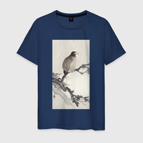 Мужская футболка хлопок с принтом White tailed Eagle on Branch , 100% хлопок | прямой крой, круглый вырез горловины, длина до линии бедер, слегка спущенное плечо. | japan | ohara koson | винтаж | искусство | картины | орел | птицы | япония | японская | японская анимация | японская эстетика | японский стиль