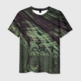 Мужская футболка 3D с принтом Камуфляжный змеиный фрактал в Екатеринбурге, 100% полиэфир | прямой крой, круглый вырез горловины, длина до линии бедер | абстрактный | абстракция | военный | геометрия | защитный | зеленый | змеиная кожа | змея | камуфляж | кожа | милитари | спирали | фрактал