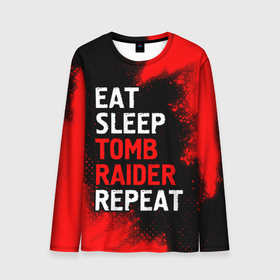 Мужской лонгслив 3D с принтом Eat Sleep Tomb Raider Repeat + Краска в Санкт-Петербурге, 100% полиэстер | длинные рукава, круглый вырез горловины, полуприлегающий силуэт | eat sleep tomb raider repeat | logo | raider | tomb | игра | игры | краска | краски | лого | логотип | райдер | символ | томб