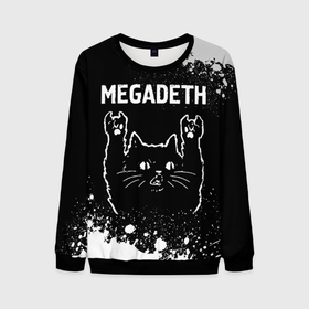 Мужской свитшот 3D с принтом Megadeth   Rock Cat в Екатеринбурге, 100% полиэстер с мягким внутренним слоем | круглый вырез горловины, мягкая резинка на манжетах и поясе, свободная посадка по фигуре | band | megadeth | metal | paint | rock | брызги | группа | кот | краска | мегадэт | рок | рок кот